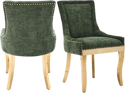Fabric Upholstered Side Chairs Set of 2, Solid Wood Kitchen Dining Room Chairs with Nailheads Legs (Fabric Beige)