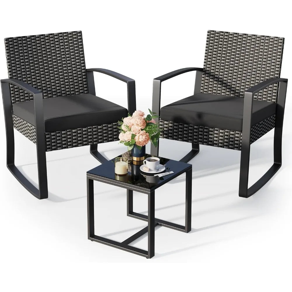 Patio Furniture Set Rocking Bistro Set, Outdoor Patio Furniture Set with Coffee Table for Garden Balcony Backyard Poolside