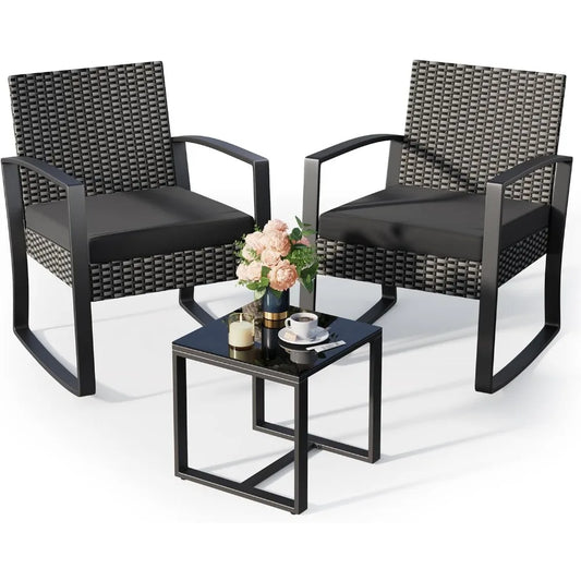 Patio Furniture Set Rocking Bistro Set, Outdoor Patio Furniture Set with Coffee Table for Garden Balcony Backyard Poolside