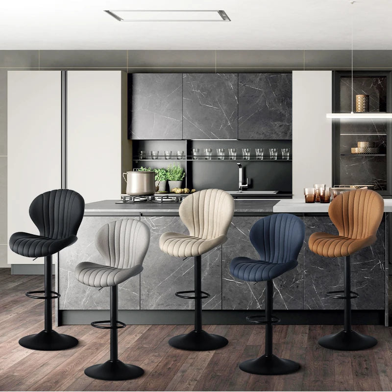 2pcs Bar Chair, 360° Rotating, Adjustable Height, Artificial Leather Upholstered With Backrest, Suitable For Dining Room