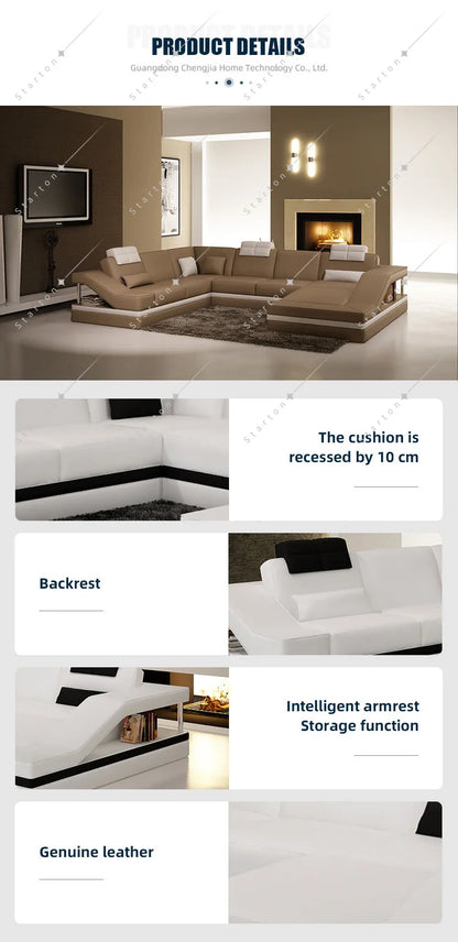 Modern Luxury Black Eco-pure Leather Italian Recliner Sofa Set Furniture Modular Sofa in Leather
