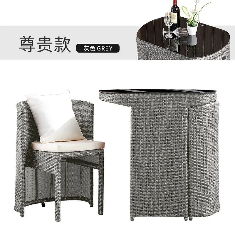 Balcony Small Table and Chair Rattan Chair Three-Piece Set Outdoor Tea Table Combination Terrace Courtyard Table and Chair