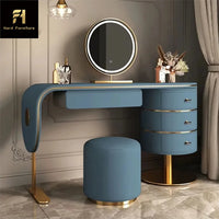 Custom Light Luxury Bedroom Furniture High Quality Wooden Dressing Table Set Smart LED Makeup Mirror Vanity Table with Drawers