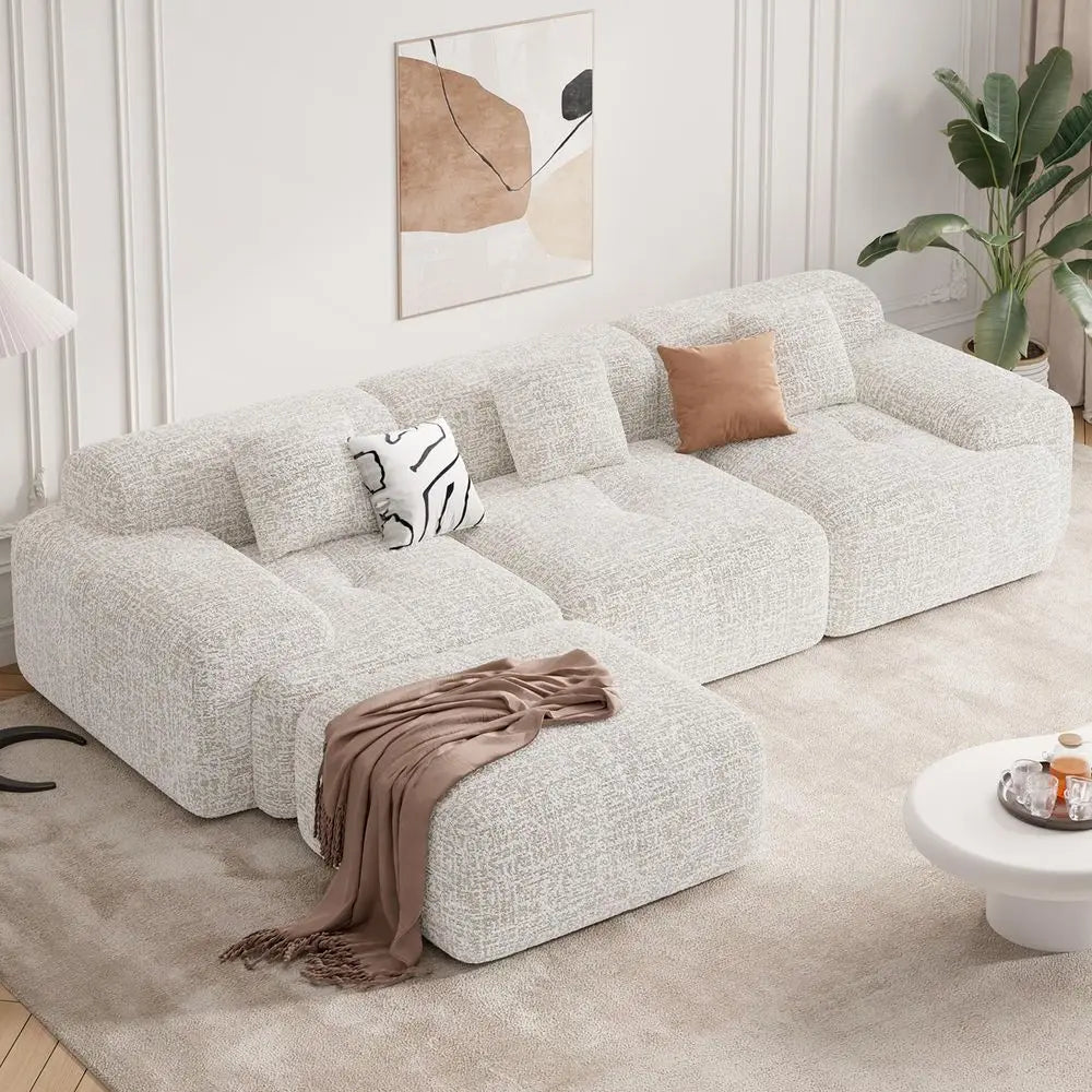 Modern L Shaped Modular Sectional Sofa, Boneless Couches for Living Room with Ottoman,4 Seater Convertible Chenille Cloud Couch