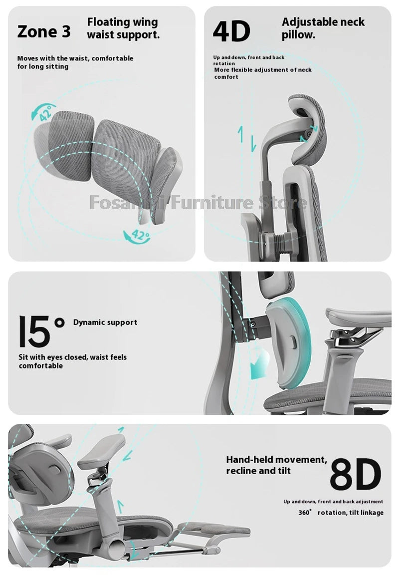 Multifunctional Ergonomic Mesh Office Desk Chair Adjustable Gaming Computer Chairs with Footrest Premium Home PC Swivel Recliner
