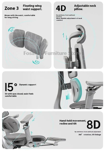Multifunctional Ergonomic Mesh Office Desk Chair Adjustable Gaming Computer Chairs with Footrest Premium Home PC Swivel Recliner