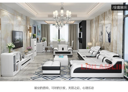 Sectional Sofa with Massage Chaise Lounge, Cup Holder, USB, Adjustable Headrests – Italian Genuine Leather Living Room Couch