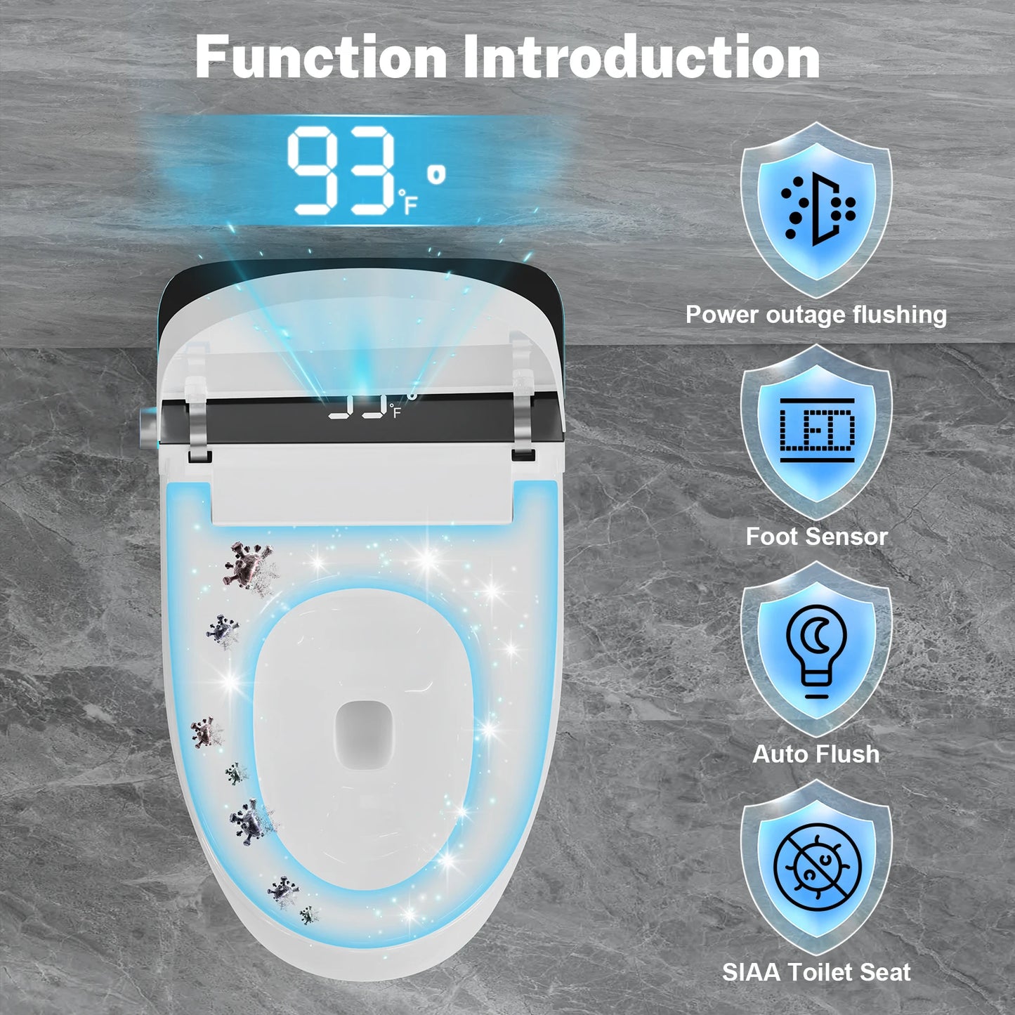 Smart Heated Bidet Toilet Seat Temperature Display Night Light Foot Sensor Flush Remote Control UL Certified Leak Protection