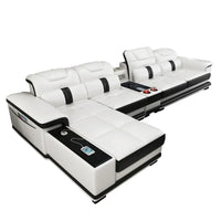 Portable Nordic L-Shape Sectional Sofa Set with Bluetooth Headrest – Genuine Cow Leather Corner Sofa Speaker