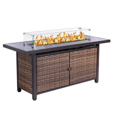 42 Inch Gas Fire Pit Table, 50,000 BTU Propane Pits for Outside with Steel Lid and Waterproof Cover, 2 in 1 Firepit Table