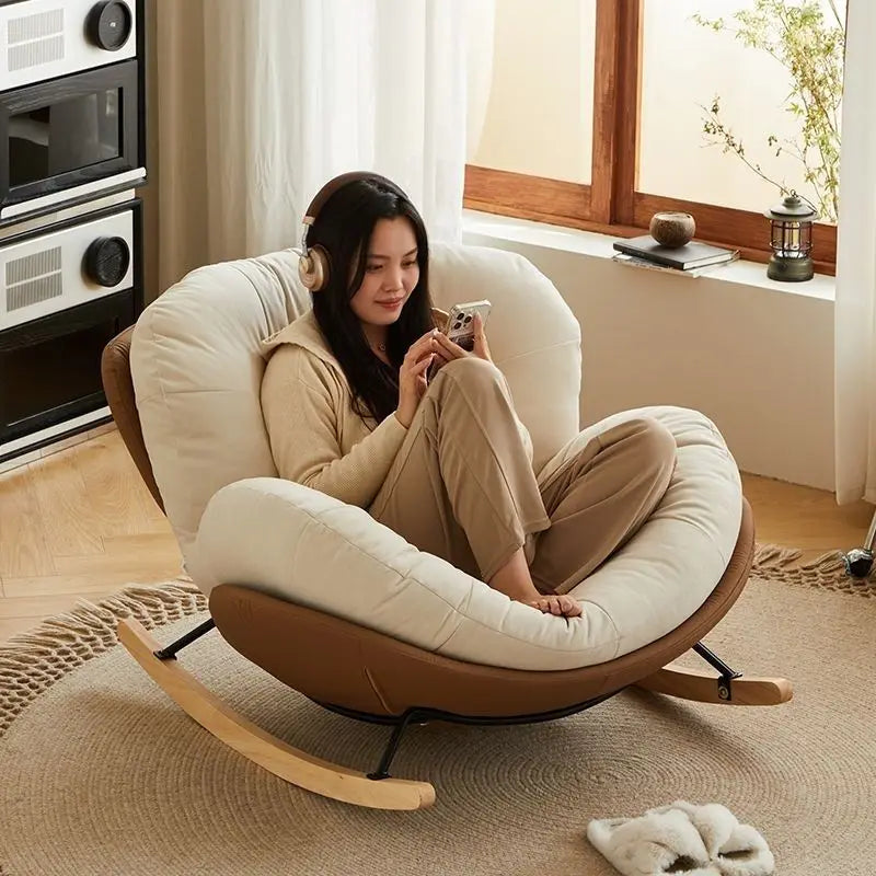 Cozy Snail Wooden Rocking Chair for Balcony and Living Room Lazy Large Rocking Sofa Chair for Leisure Time in Living Room