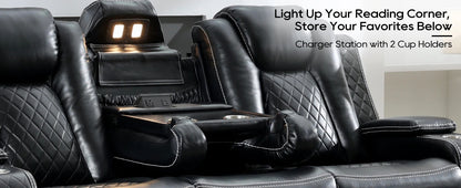 Power Recliner Sofa Sectional Sofa with LED Light for Living Room, Air Leather Reclining Corner Sectional Sofa Set