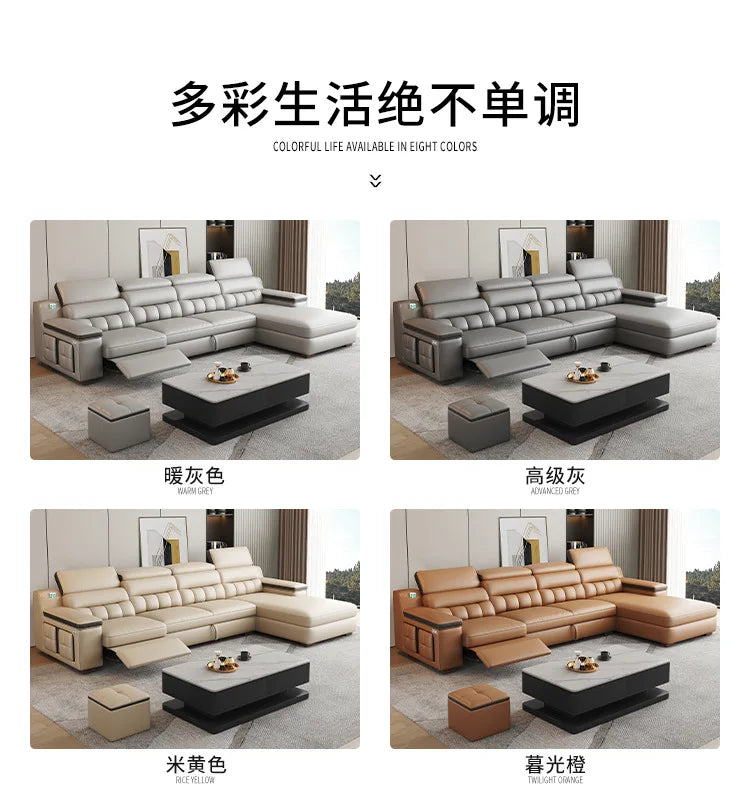 Electric function, leather sofa bed, first layer cowhide, small apartment, living room, modern, simple