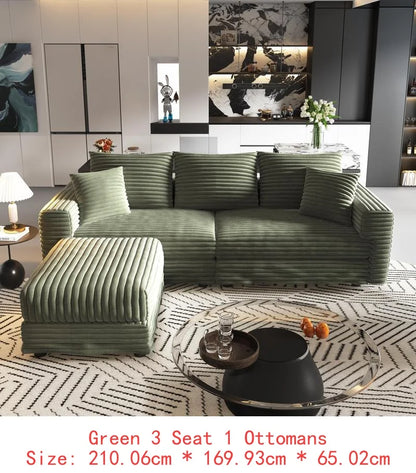 82.7" Plush Corduroy 3-Seat Sofa, Modern Comfy Upholstered Cloud Couch, Deep Seat Lounge Chair with Soft Pillows for Living