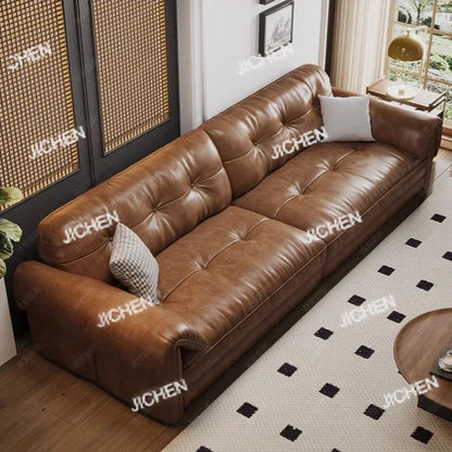 ZJCQ Minimalist Brown Sleep Sofa Faux Leather Designer Loveseat Lazy Sofa Couch Cloud Divano Da Soggiorno Living Room Furniture