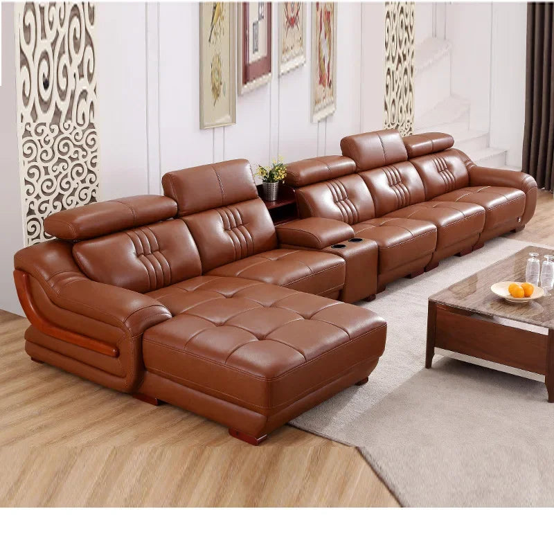 MANBAS Premium Italian Genuine Leather Sofa Sets Big Sectional Couch Living Room Sofas With Adjustable Headrests Home Furniture