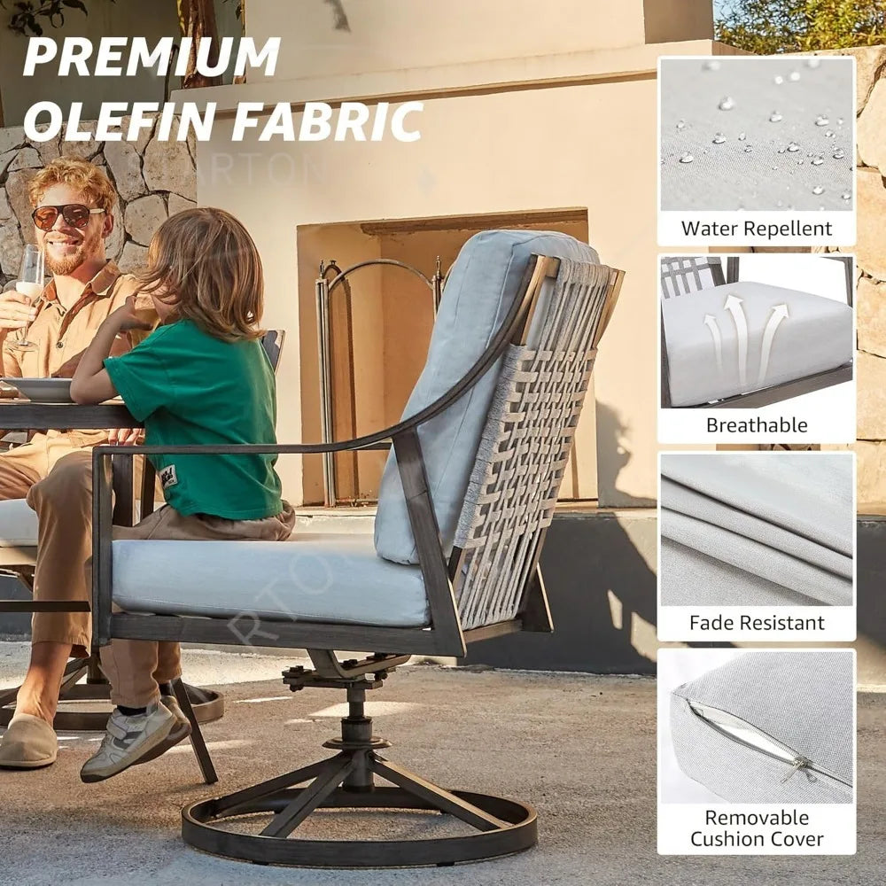 4pcs Patio Swivel Rocking Chairs and 38’’ Round Dining Table with 1.65’’ Umbrella Hole，5-Piece Outdoor Patio Dining Set