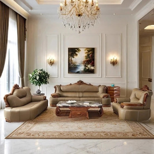 Villa European leather sofa first layer cowhide large apartment solid wood   combination high-end luxury furniture