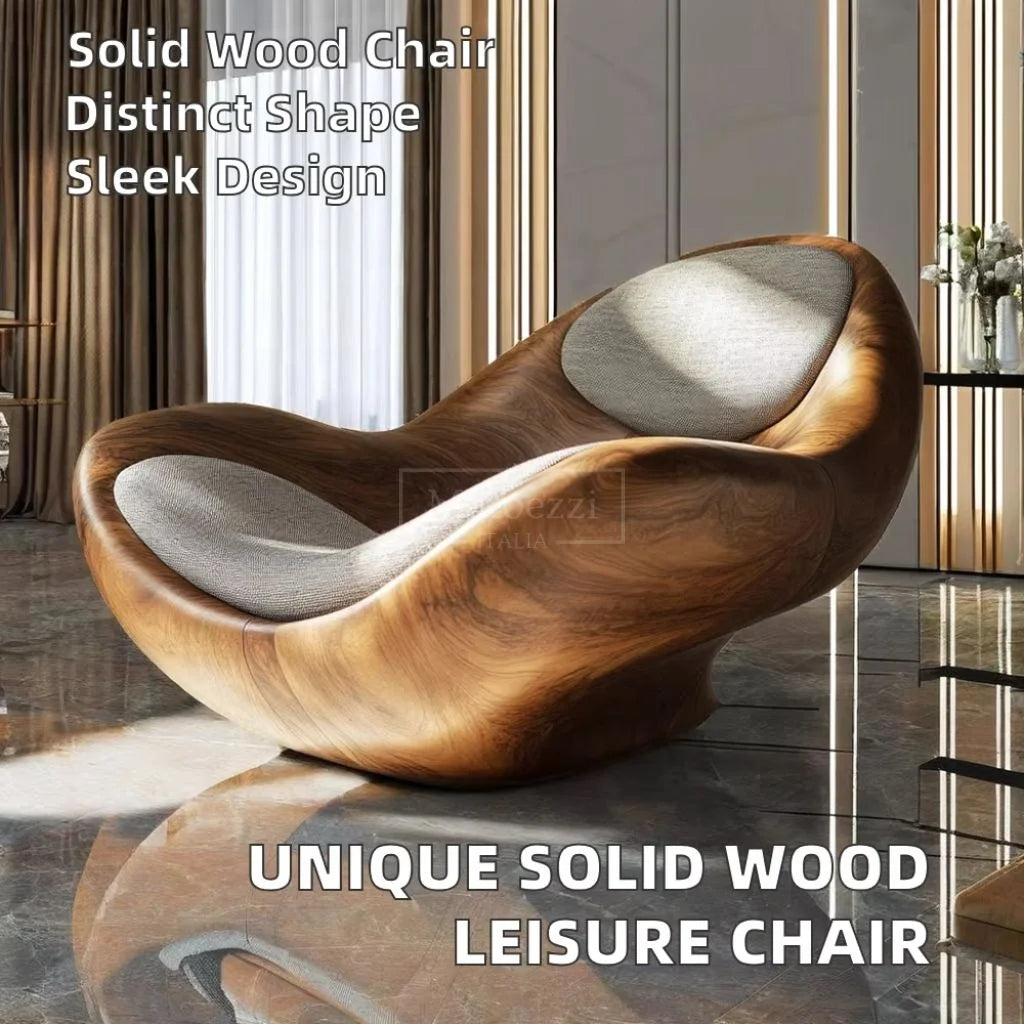 Modern Minimalist Reclining Armchair Unique Shaped Solid Wood Leisure Chair for Home Hotel Office & Bar Use
