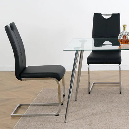 Set of 2 Chrome Metal Finish Side Chairs, Gray-Taupe Faux Leather Upholstery, Casual Dining Furniture