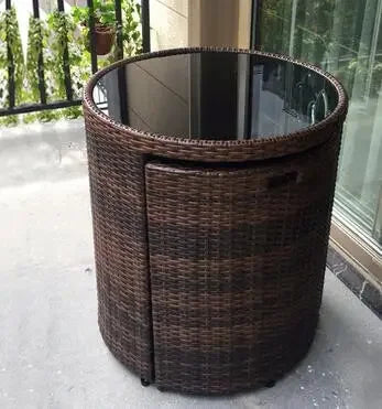 TieHo Garden Rattan Table Chair 3 Set Combination Outdoor Balcony Small Leisure Round Table