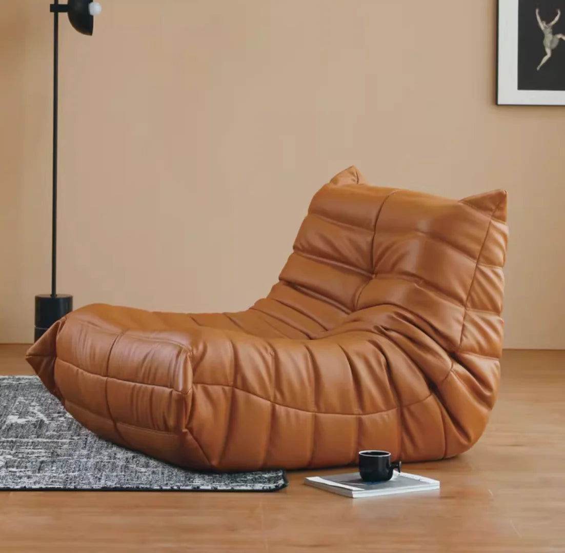 Leather lazy sofa Nordic single bedroom togo caterpillar balcony sofa chair casual leather art floor sofa