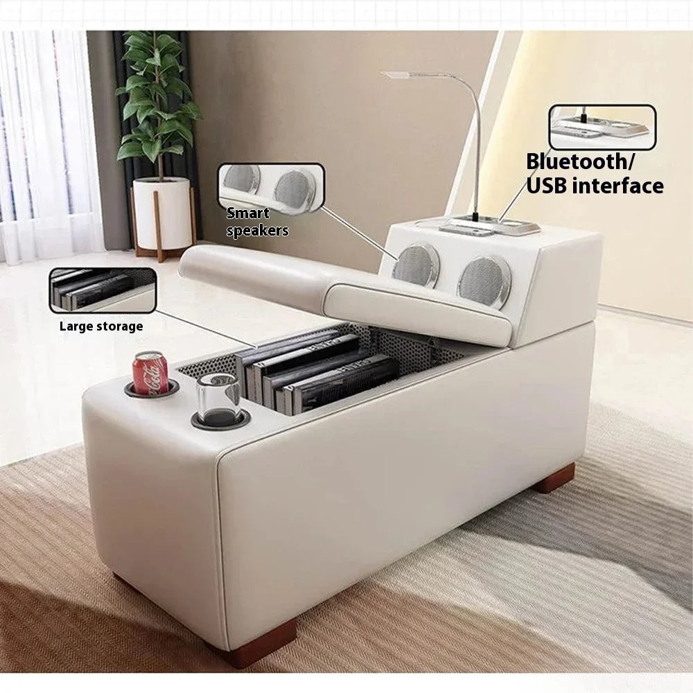 Luxury L-Shaped Genuine Leather Sectional Sofa Sets with USB, Bluetooth Speaker - MINGDIBAO Living Room Italian Leather Couches