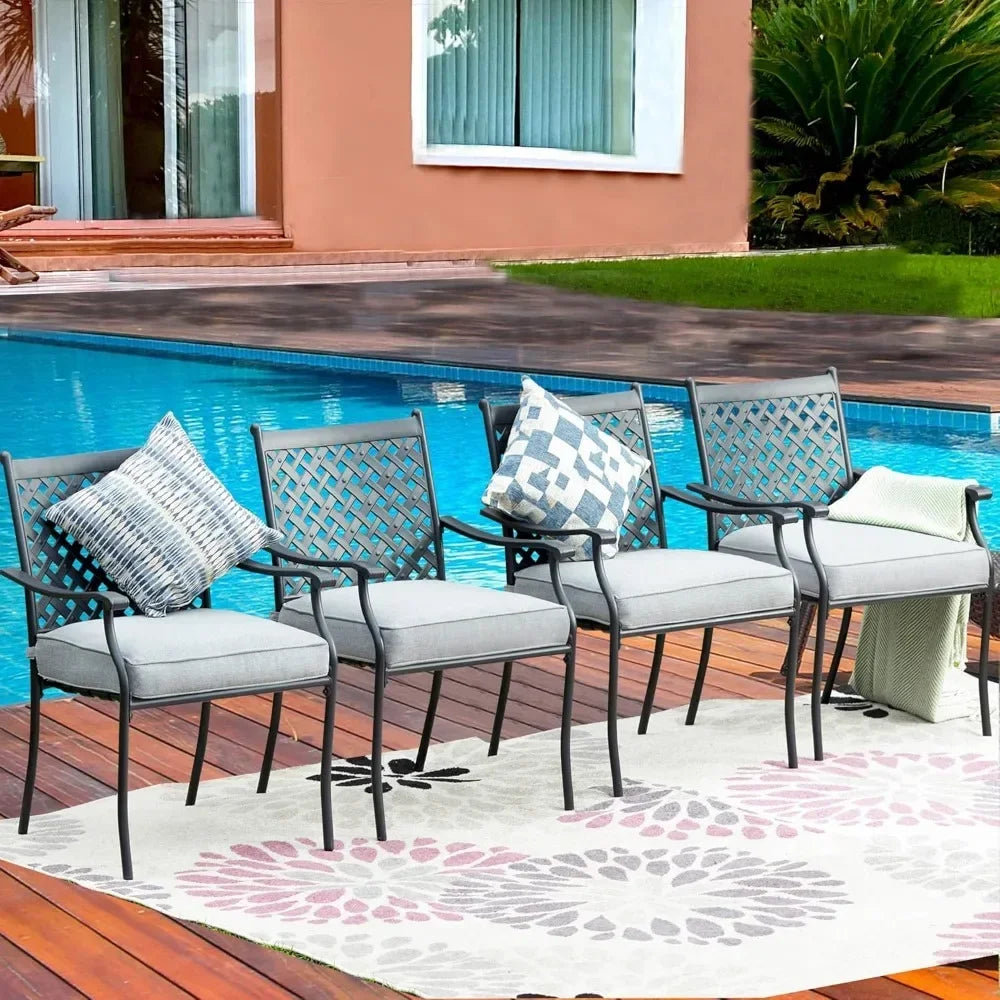 Metal Dining Chair Indoor Outdoor Use Patio Dinning Chairs Set,Dining Bistro Cafe Side Metal Chairs Set of 4 with Arms and Seat