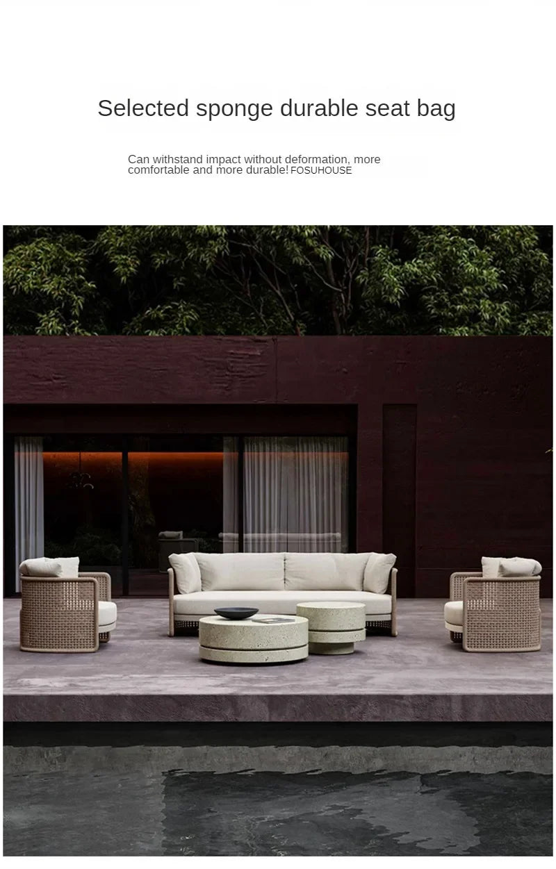 Retro Rattan Outdoor Sofas Luxury Garden Furniture Leisure Home Balcony Patio Set Rainproof and Sunproof Nordic Rope Sofa Chair