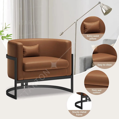 Modern Barrel Armchair for Bedroom, Living Room, or Vanity Corner Velvet Upholstered Accent Chair with Gold Frame