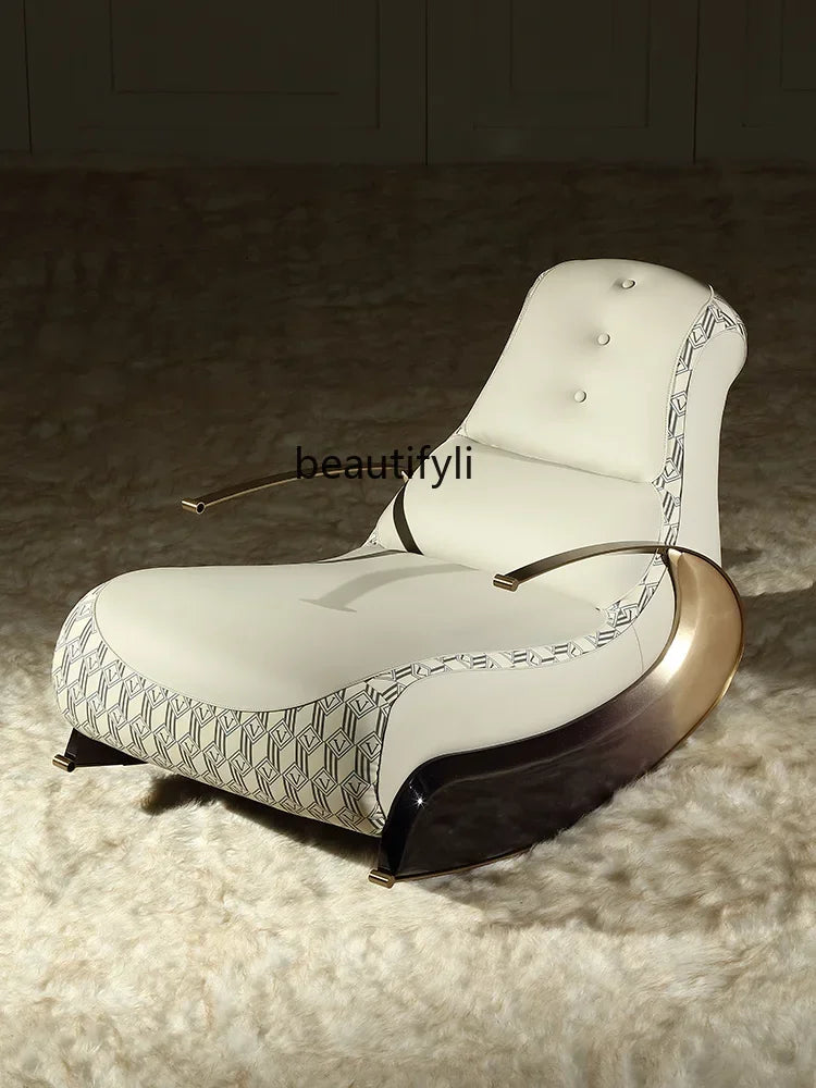 Modern Italian Leather Rocking Chair Single Sofa Recliner Leisure Style New Design Comfortable Home Furniture