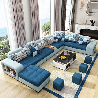 Modern Style Fabric Sectional Sofa Cum Bed Couch Living Room Sofas Set Home Luxury U Shaped Corner Sofa Set 7 Seater