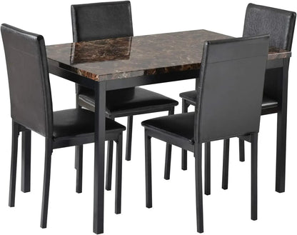 Dining Room Table Set,5-Piece Kitchen Dining Set with Glass Table Top 4 PU  Metal Frame Chairs A