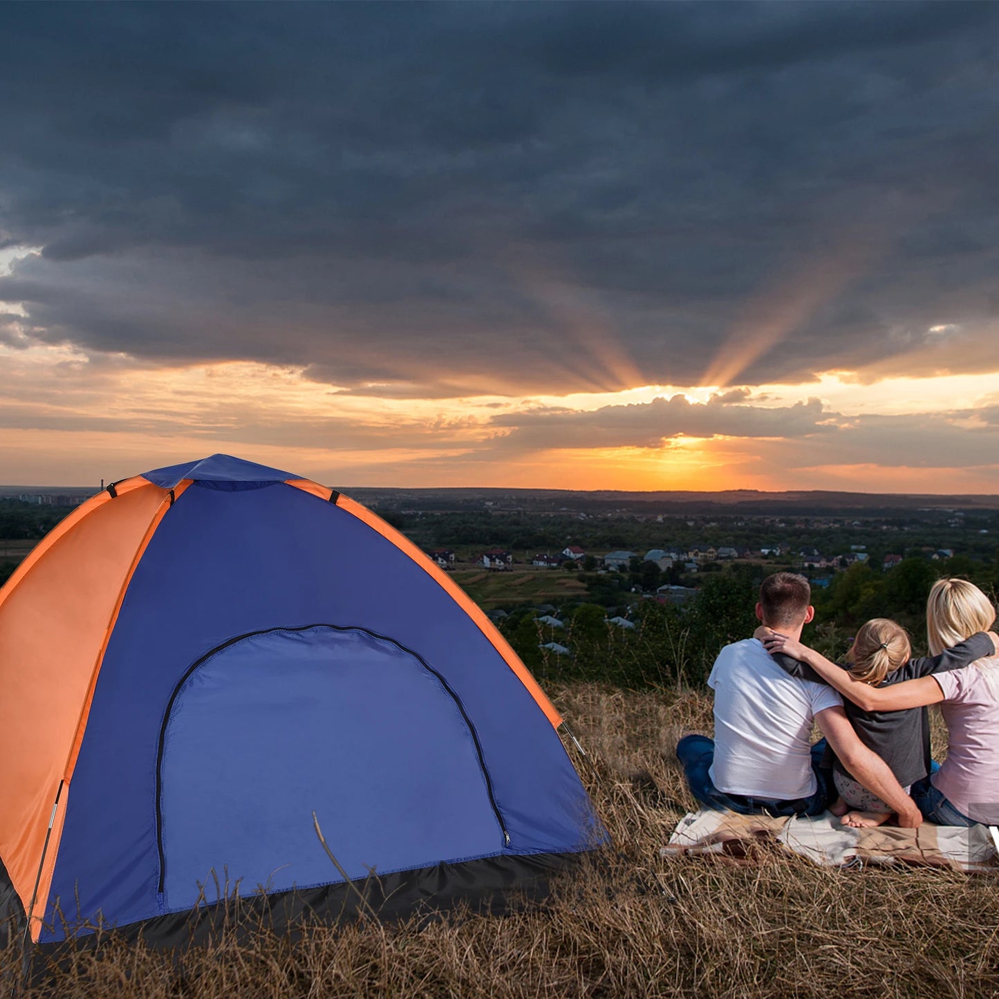 TOMSHOO 3-4 Persons Camping Tent Lightweight Outdoor Backpacking Tent with Rain Fly for Family Camping Hiking Beach Fishing Tent