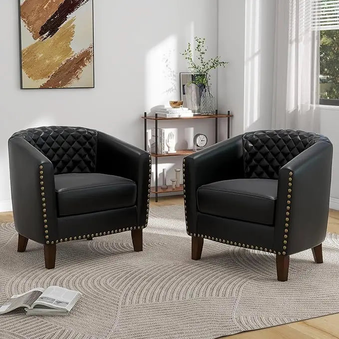 Faux Leather Barrel Accent Chairs Set of 4, Modern Club Arm Chair Comfy Upholstered Single Sofa Chair, Beige