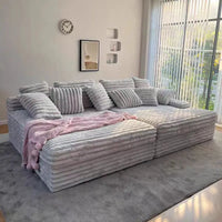 Modern Luxury Dove Gray Cord Fabric Comfy Cinema Sleeper Sofa Couch Double Chaise Lounge for Home Living Room