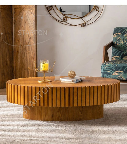 Modern Wooden Coffee Table Round Black with Solid Wood Veneered, Circle Center Table Accent Tea Table for Living Room Apartment