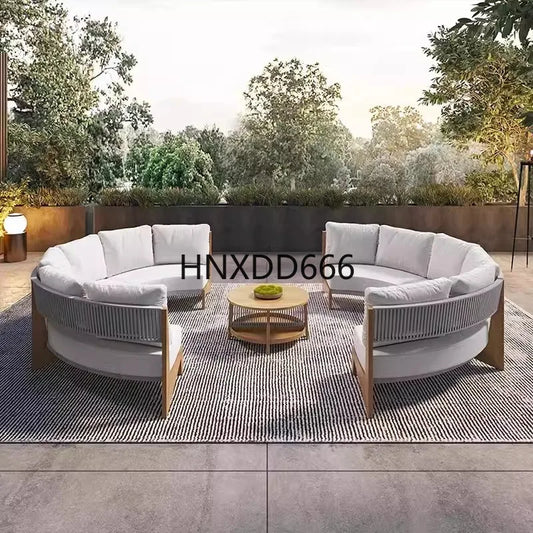 Outdoor sofa teak card seat combination waterproof sunscreen arc rattan chair