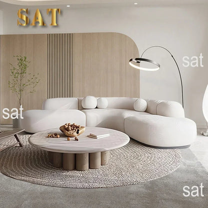Modern Curved Sofa Set Furniture   Fabric Round White Living Room Sofa Apartment Boucle Semi-circular Sofa