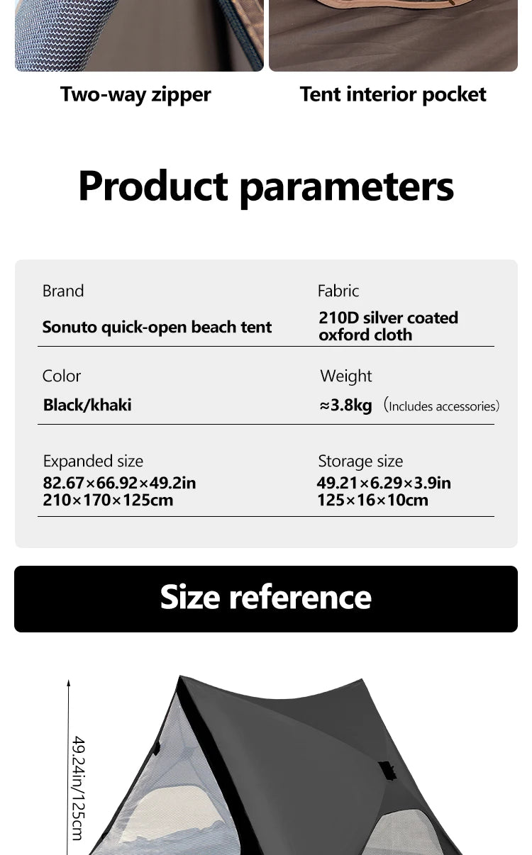 2-4 Person Camping Tent Quick Setup, Waterproof Windproof Sun Protection, Lightweight Portable for Beach Hiking, 210D Oxford