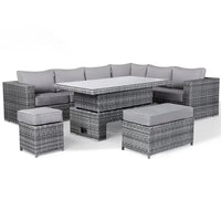 4 Pieces Rattan Garden Sofa Set Sectional Cushions Modern Dining Metal Aluminum Fire Pit Wicker Rope Outdoor Patio Furniture Set