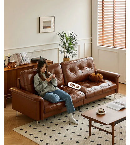 Nordic Italian light luxury medieval French plaid designer living room straight retro oil wax leather cowhide nebula sofa