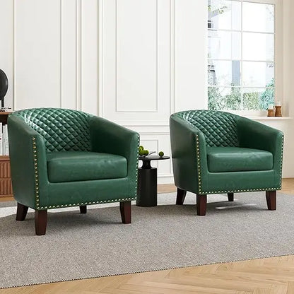 Swivel Barrel Accent Chairs, Comfortable Modern Upholstered Round Faux Leather Armchairs for Living Room and Bedroom, Beige, Set