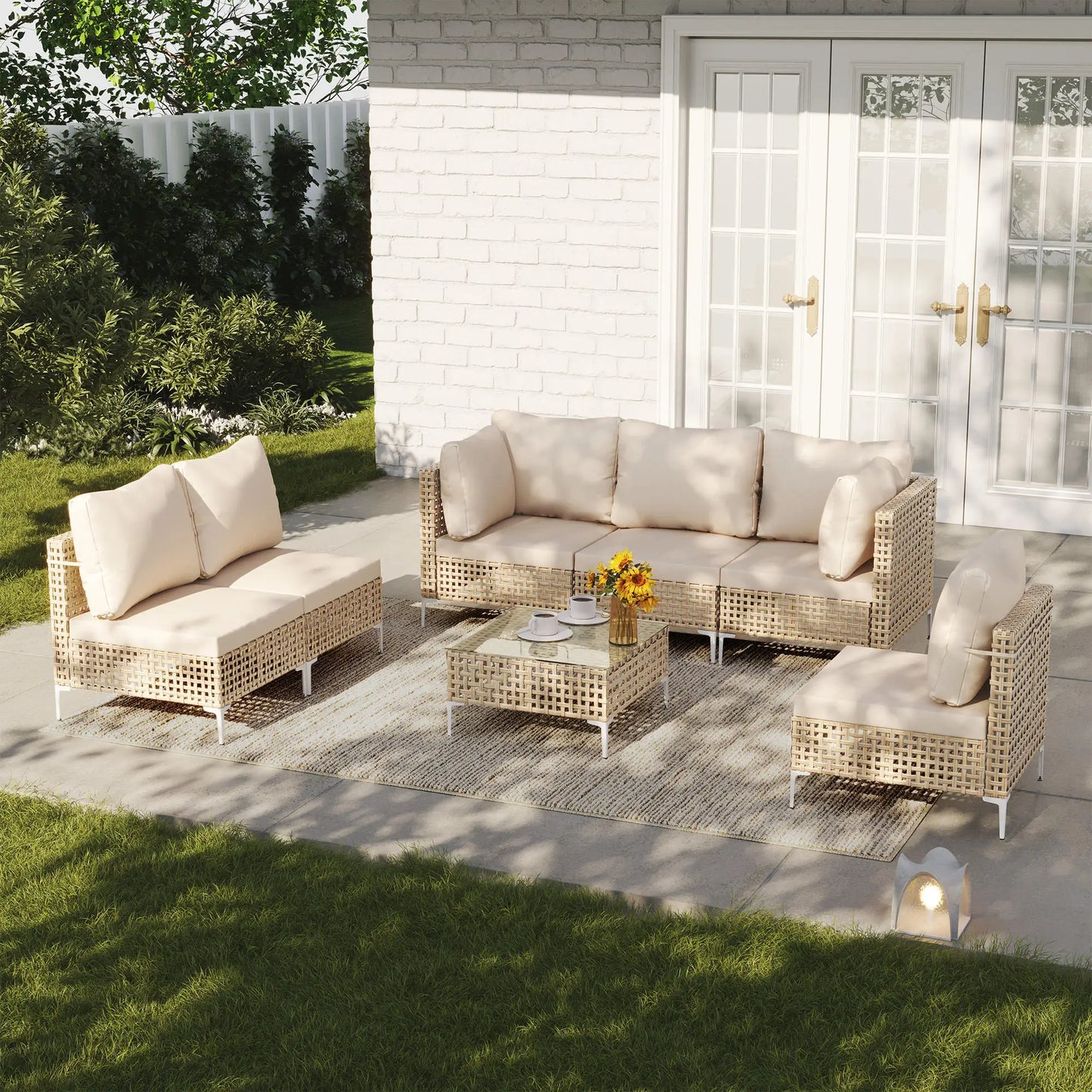 Garden Sofa Set PE Wicker Aluminum Frame Sofas Villa Living Room Furniture  Rattan Woven Outdoor L Shape Combinational Couch
