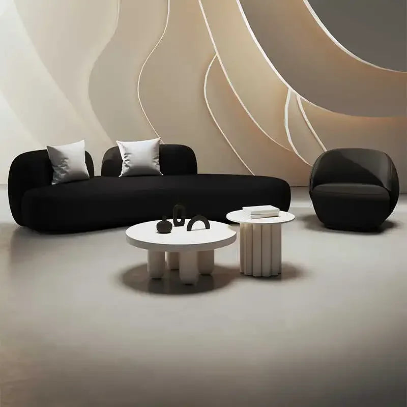curved sofa, small apartment special-shaped black beauty salon hall, clothing store office rest area reception and negotiation