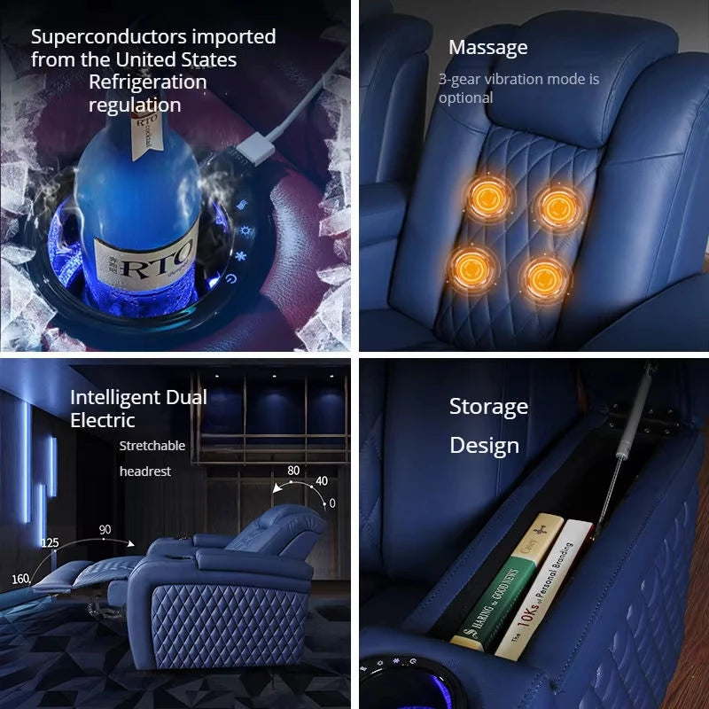 Multifunctional Electric Recliner Home Theater Living Room Sofa Genuine Leather Couch Nordic Cinema Modern Relax Massage Chair