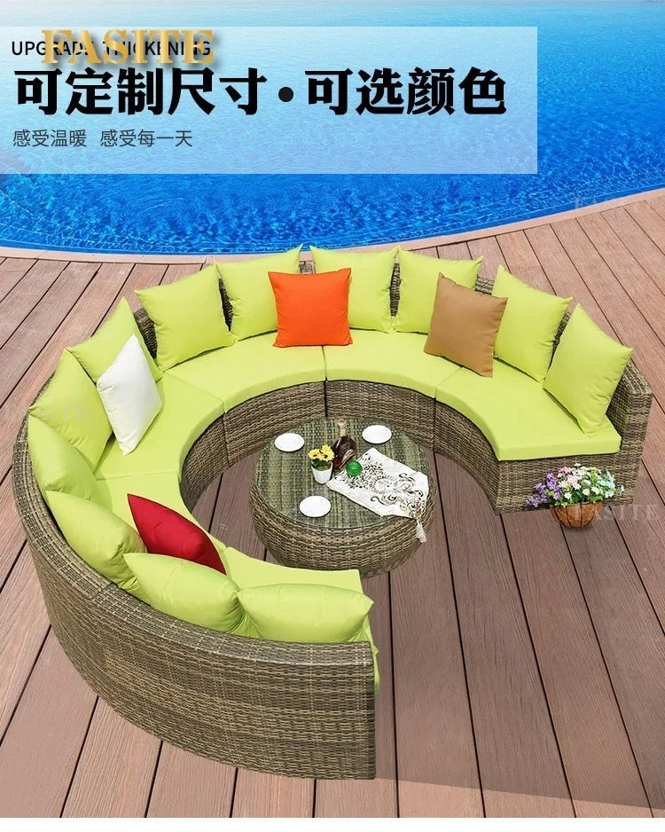 Outdoor round rattan sofa combination garden courtyard
