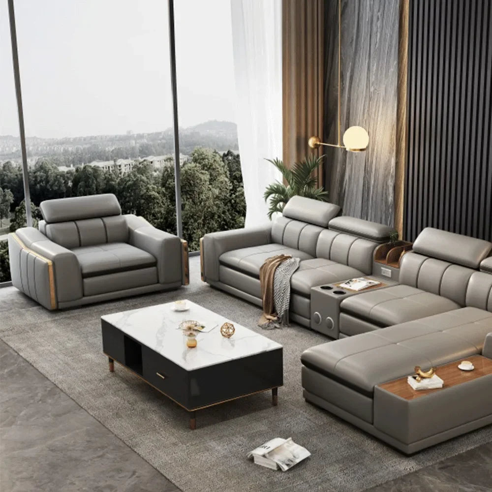 A Modern Sectional Leather Luxury Sofa Set Modular Furniture Home Multifunctional Living Room L Shape Corner Sofa