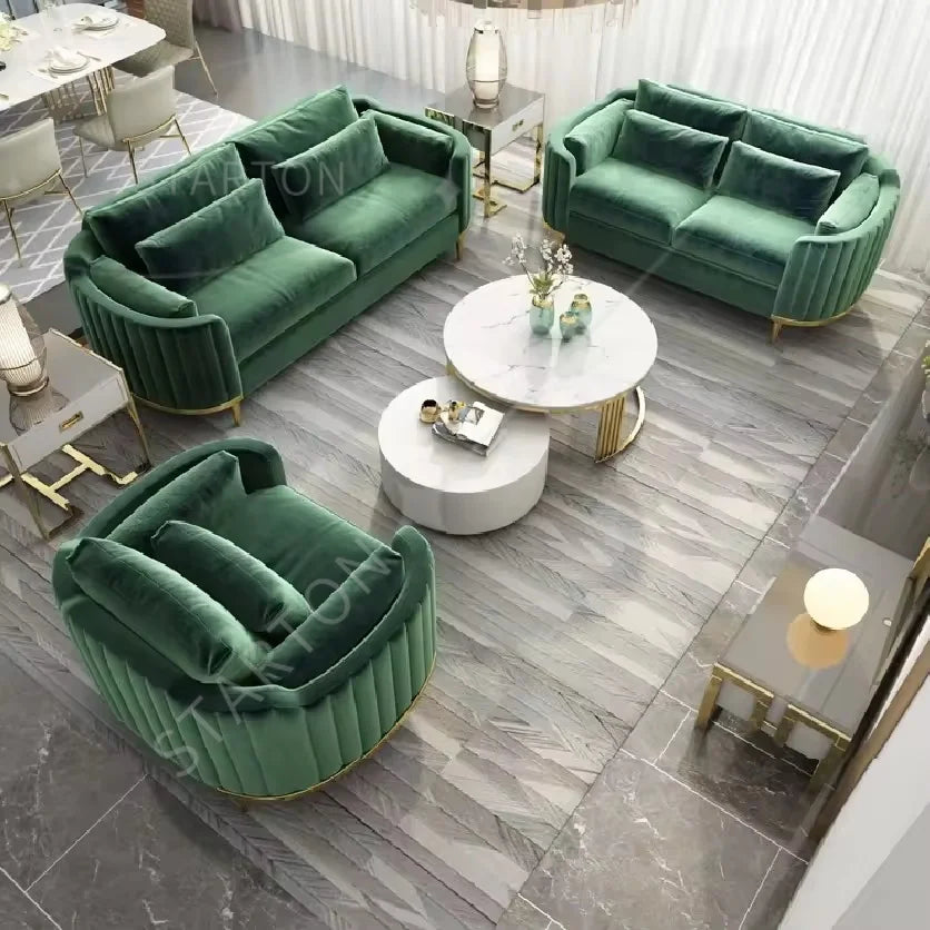 Modern 3-Seater  Sofa Set Simple & Stylish Removable & Washable Velvet Cushions for Small Living Spaces for Apartments