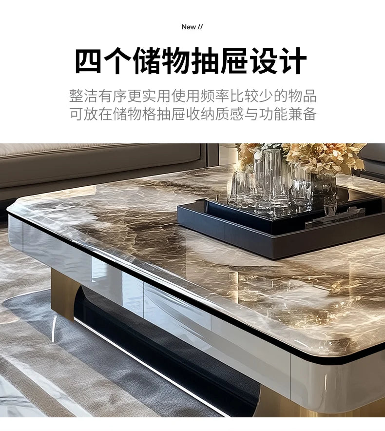 l*Light luxury large coffee table microcrystalline stone modern large apartment flat marble 2025 new
